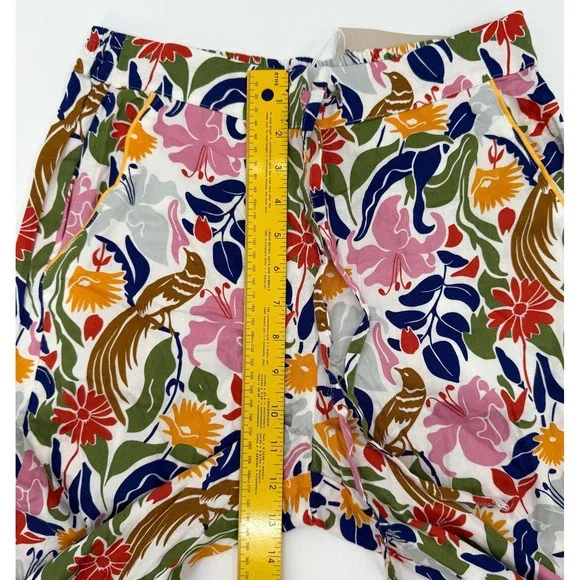 New Boden Pants Womens 6 Multicolor Floral Bird Print Elastic Waist Straight - Picture 8 of 10